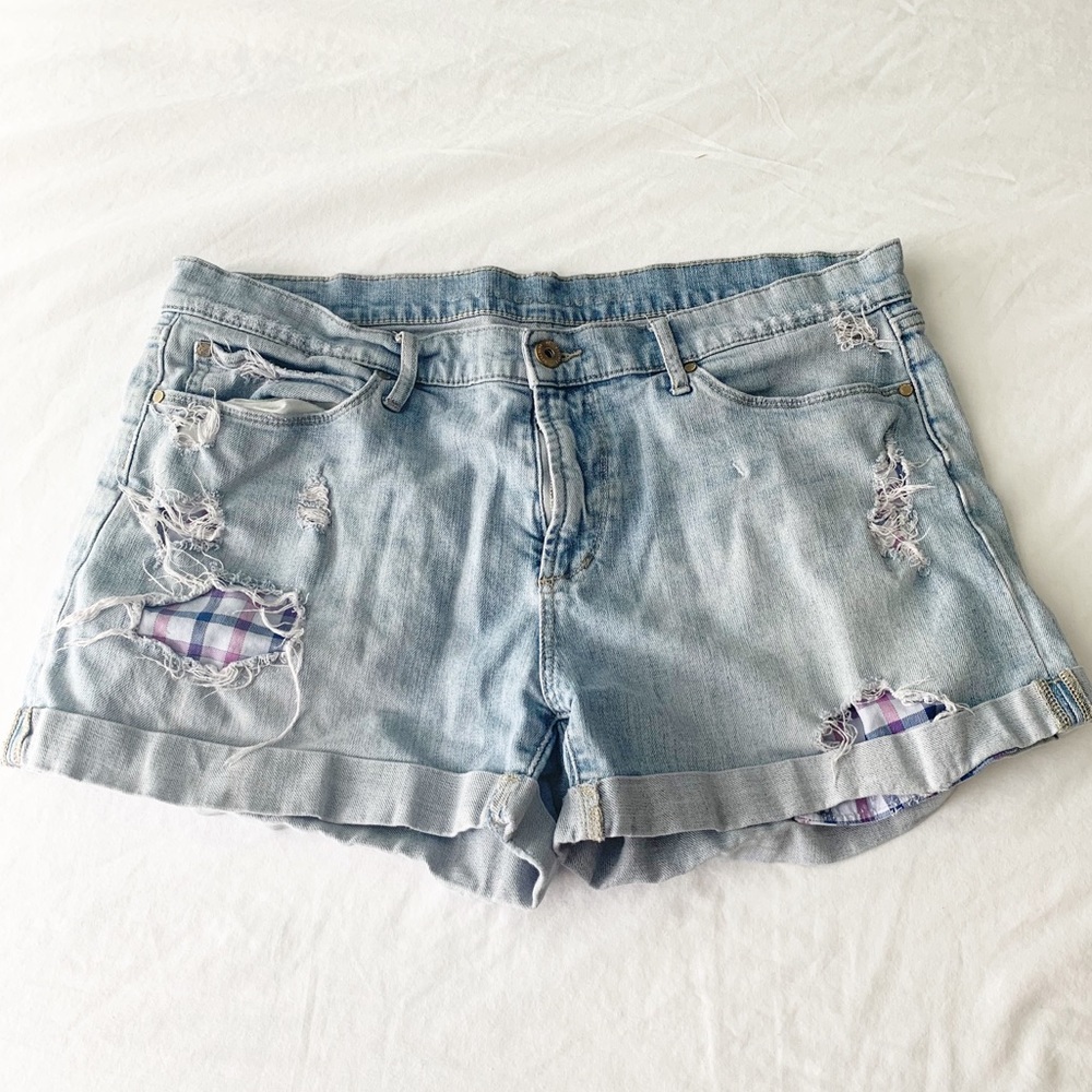 Articles Of Society Light Blue Distressed Jean Shorts